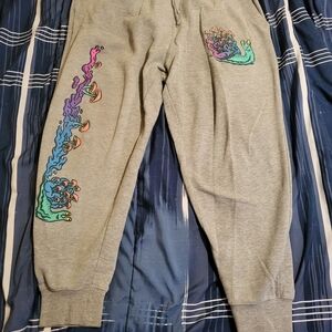 Gray Sweatpants with Mushroom Psychadelic Snail Size Medium
